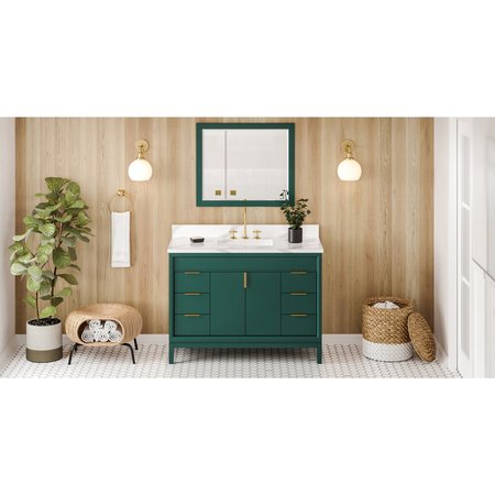 JEFFREY ALEXANDER 48In. Forest Green Theodora Vanity, Calacatta Vienna Quartz Vanity Top, Undermount Rectangle Bowl VKITTHE48GNCQR